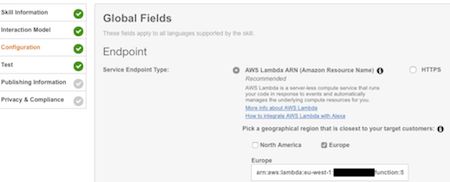 AWS Alexa endpoint config